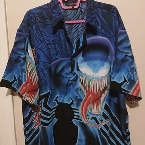 marvel Vernom  all In print Blue Graphic Button-Up Shirt men size XL Y2k